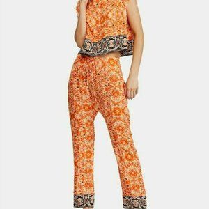 FREE PEOPLE Make My Day Tapestry Floral Print Crop Top Harem Genie Pants Set S